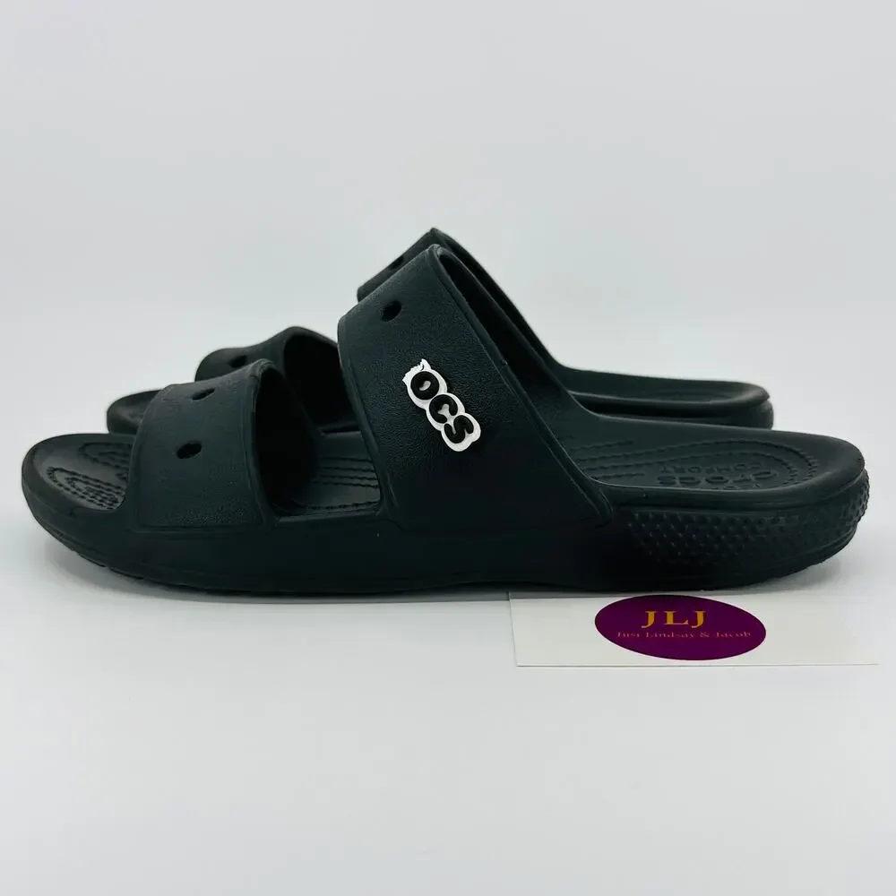 Crocs Classic Two Strap Black Comfort Slide Sandals Size 7 Men's / 9 Women's